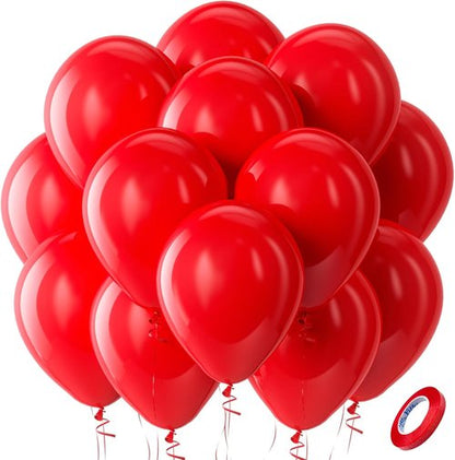 Bezente Red Balloons | 100 Pack 12-Inch Round Latex Balloons for Valentine's Day & Parties