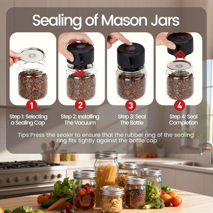 Skiennix Electric Mason Jar Vacuum Sealer Kit - Upgraded One-Touch Cordless Food Sealer for Wide & Regular Jars