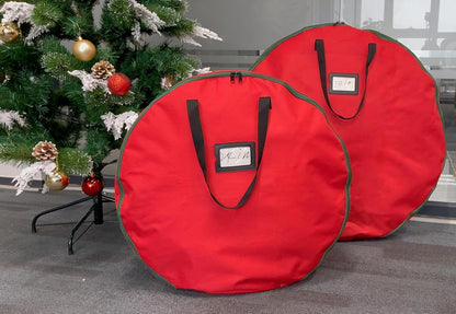 Skiennix Wreath Storage Container - Heavy Duty 600D Oxford Cloth, 24x12 Inch Red Double Bag for Holiday Wreaths