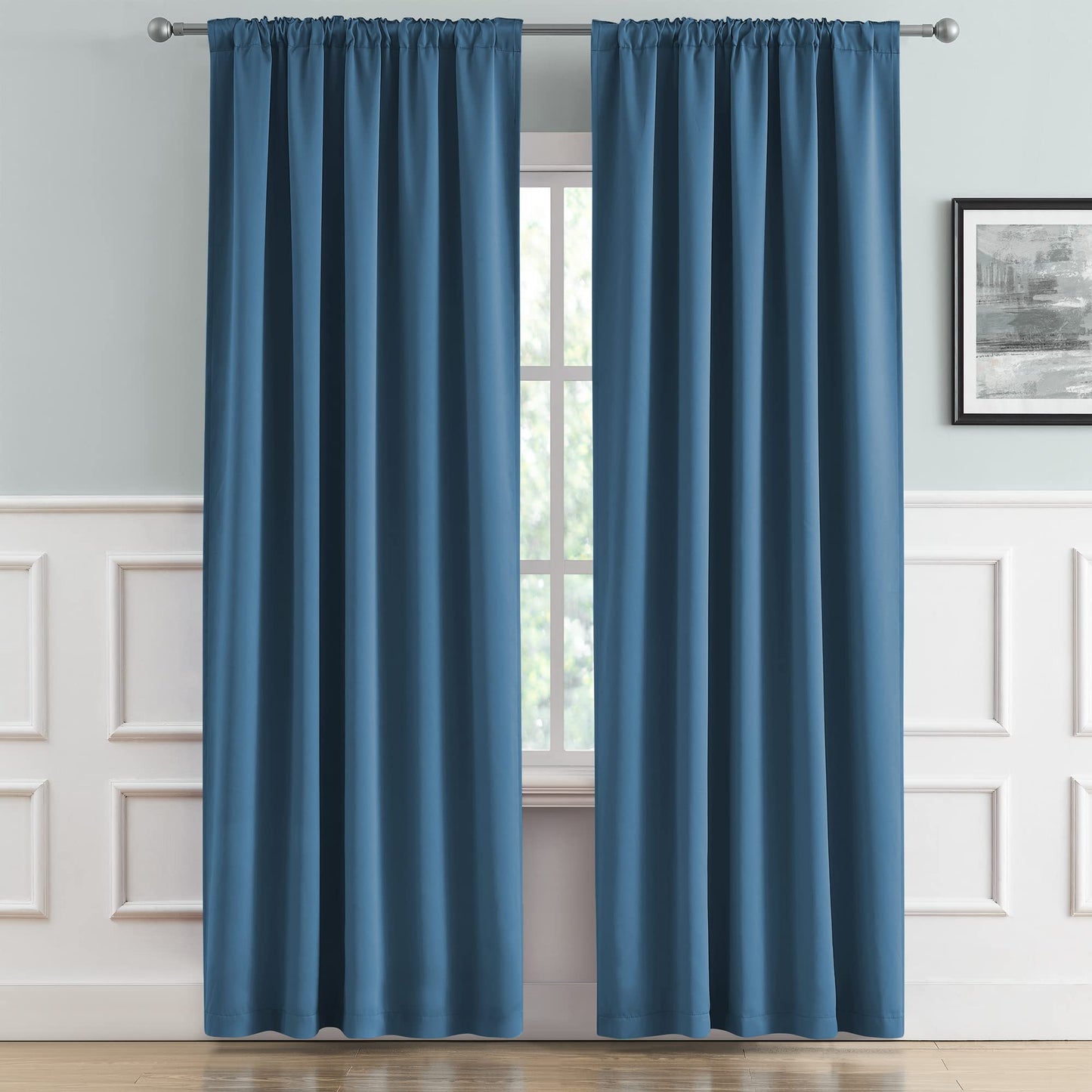 DUALIFE Blackout Curtains for Bedroom - Back Tab Rod Pocket Room Darkening Thermal Insulated Light Blocking Curtains for Living Room (52" W x 45" L, Midnight Denim Blue, 2 Panels)