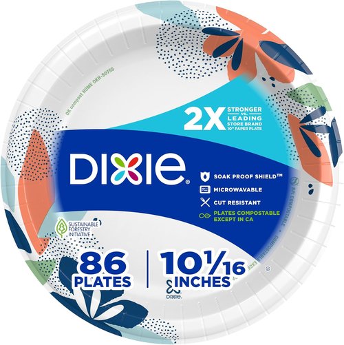 Dixie Large Paper Plates - 10 Inch, 86 Count, Microwave-Safe & Soak-Proof | Durable Disposable Dinnerware