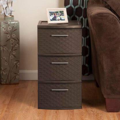 Sterilite 3 Drawer Storage Tower - Decorative Weave Organizer for Dorm, Closet & Bedroom - Espresso Finish
