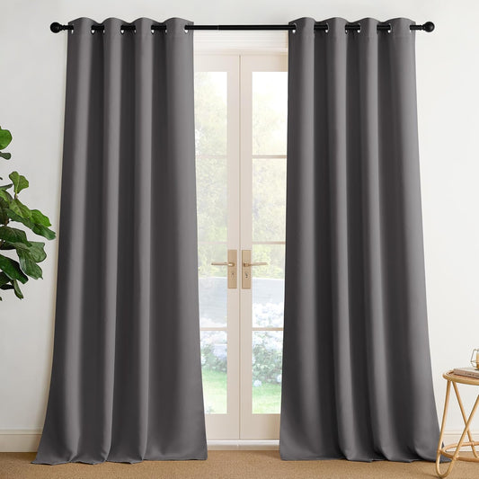NICETOWN Room Darkening Curtains - Grey Drapery Panels, 2-Pack | W52 x L96 for Ultimate Light Control
