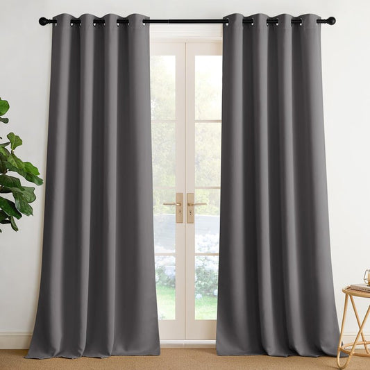 NICETOWN Room Darkening Draperies Curtains Panels, 2 Panels Grey W52 x L108