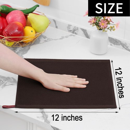 Homaxy 100% Cotton Waffle Weave Dish Cloths - Ultra Soft & Absorbent Quick-Drying Towels | 12x12 Inches, 6-Pack, Dark Brown