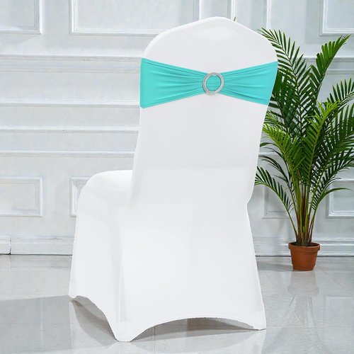 MDS Spandex Chair Sashes - Universal Fit Elastic Stretch Ties with Buckle for Weddings | Aqua Blue, Pack of 125