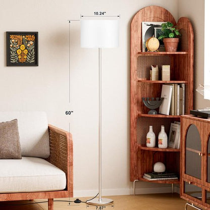 Ambimall 60'' Modern Floor Lamp - Stylish White Shade with Silver Pole for Living Room & Office