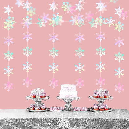 Panduola Iridescent Holographic Snowflake Garland - 6pcs Winter Wonderland Party Decorations