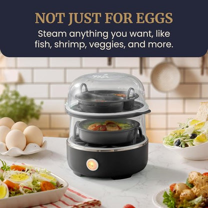 Elite Gourmet Easy Egg Cooker - Stainless Steel, Two-Tiered, 14-Egg Capacity, Auto Shut-Off | Black