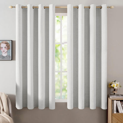 MIULEE Blackout Curtains - 100% Thermal Insulated Linen Textured Drapes | Heathered White, 52 x 63 Inch (2 Panels)