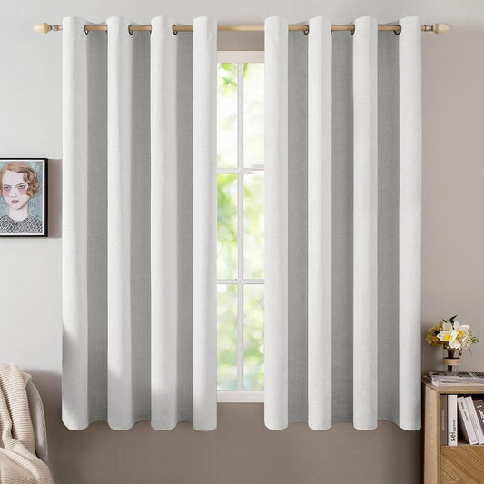 MIULEE Blackout Curtains - 100% Thermal Insulated Linen Textured Drapes | Heathered White, 52 x 63 Inch (2 Panels)