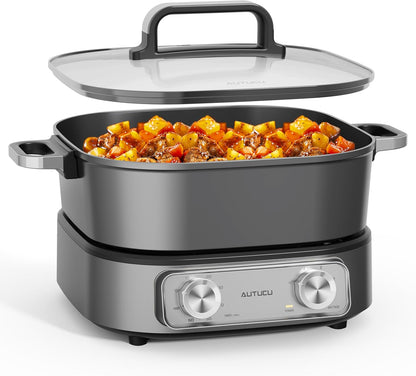 Skiennix 6-Quart Electric Skillet - Non-Stick Ceramic Coated, 1600W with Timer & 3 Power Settings