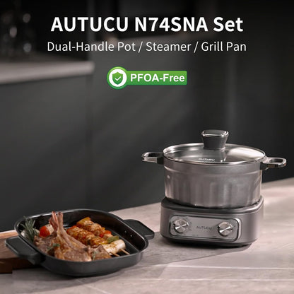 N74SNA Electric Multi-Cooker - 2.5 Quart Hot Pot & Grill Set | PFOA-Free Nonstick for Versatile Cooking