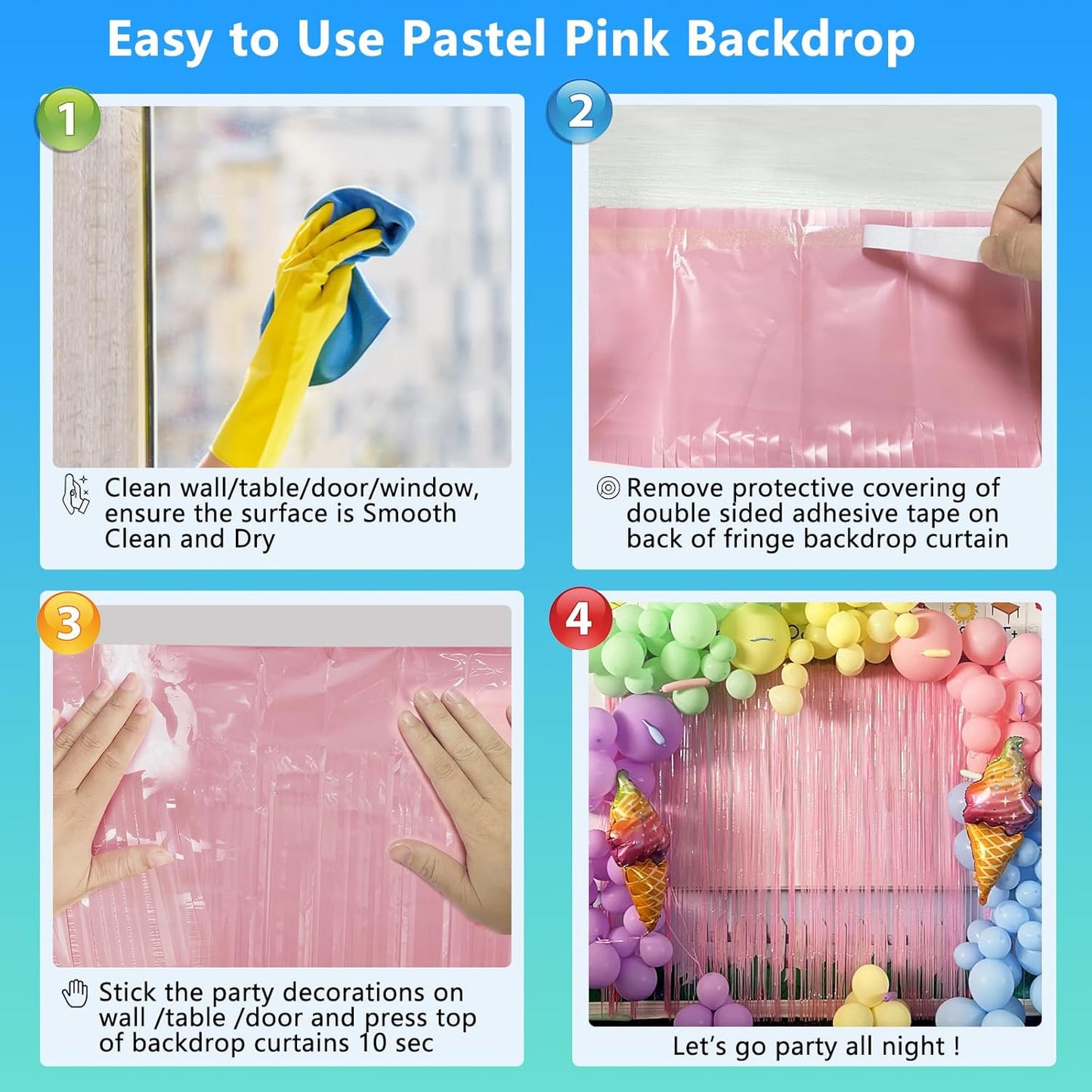Skiennix Pastel Pink Birthday Party Backdrop - Foil Fringe Curtain 3.3x8.2ft | 2 Pack Streamers for Baby Showers & Bachelorette Parties