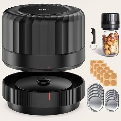 Electric Mason Jar Vacuum Sealer - Fully Automatic Kit for Regular & Wide Mouth Jars | Essential Tool for Canned Foods - Black