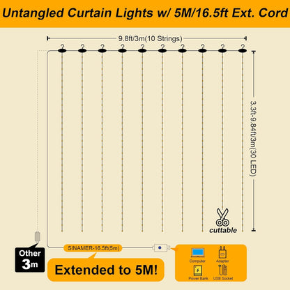 Skiennix Curtain Light - 300 LED Fairy String Lights with 16 Hooks & 8 Modes Remote | 9.8ft x 9.8ft Warm White Indoor Decor