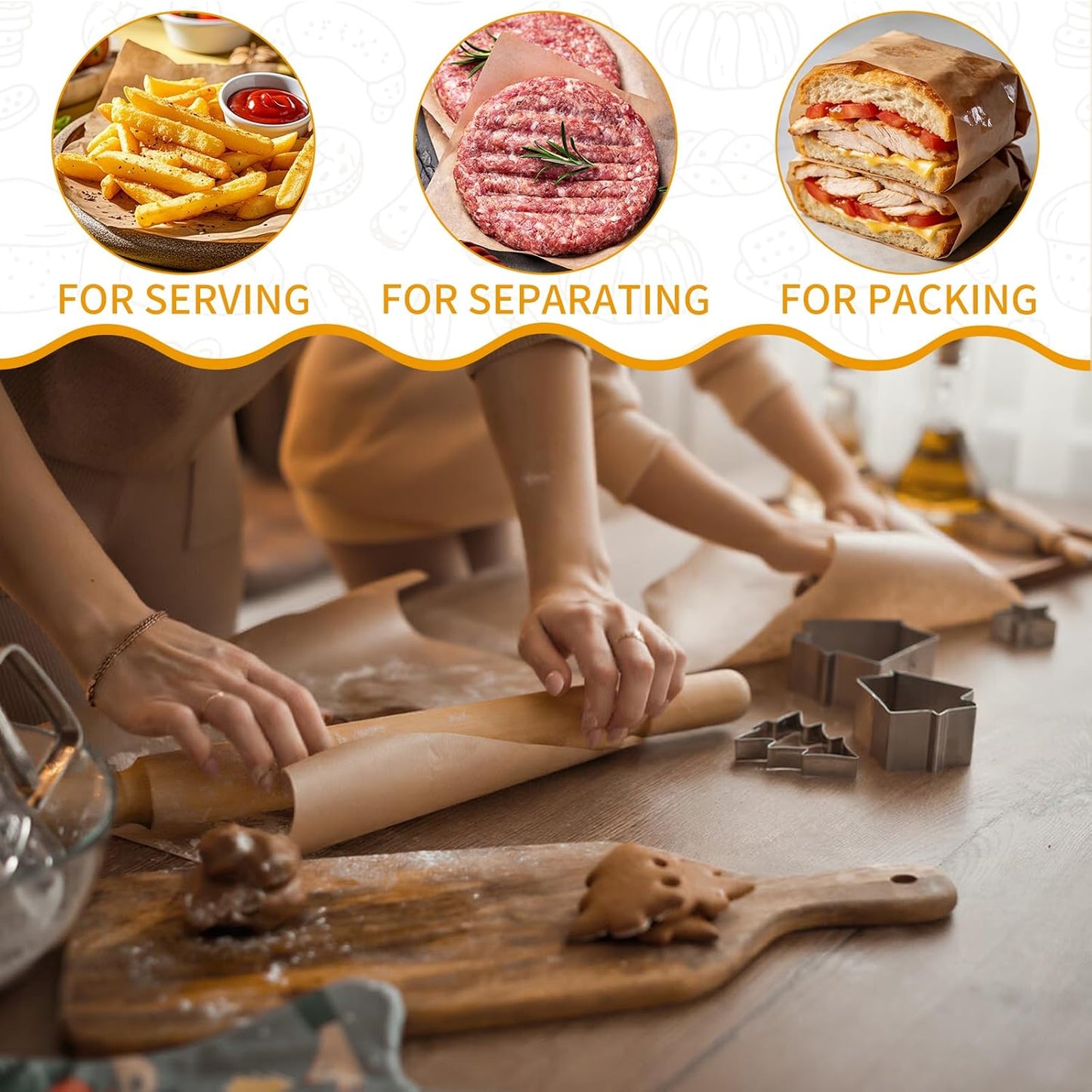 Unbleached Parchment Paper Roll - Non-Stick Baking Paper with Built-In Cutter | 12in x 98ft