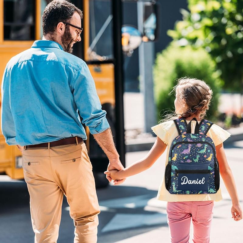 Emelivor Personalized Dinosaur Space Backpack for Kids with Name – 10L Preschool School Bag (Dinosaur Space)