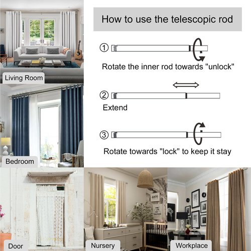 Byondeth Curtain Rods for Windows 16 to 120 Inches Adjustable Length 1 Inch Diameter Window Curtain Rod with Aluminium End Cap, Brushed Nickel
