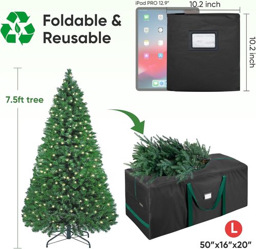 BALEINE Christmas Tree Storage Bag - Heavy Duty 900D Oxford Fabric, Extra Large with Dual Zippers (Black)