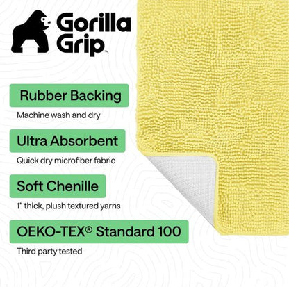GORILLA GRIP Bath Rug Mat - Soft Absorbent Chenille | Quick Dry Microfiber, 36x24, Yellow