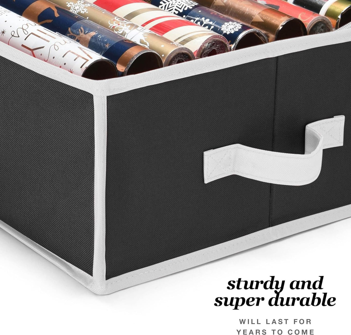 Premium Wrapping Paper Organizer - Heavy Duty Gift Wrap Holder with Extra Pockets | Fits Up to 27 Rolls (Black)