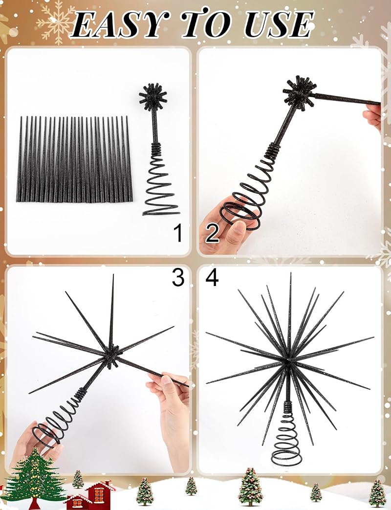 13.7 Inch Black Christmas Tree Topper - 3D Burst Exploding Star, LGFMGWH Variation Black