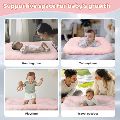 Skiennix Infant Support Cushion - Portable Tummy Time Mat for Newborns, Soft Cotton, Pink, 0-24 Months