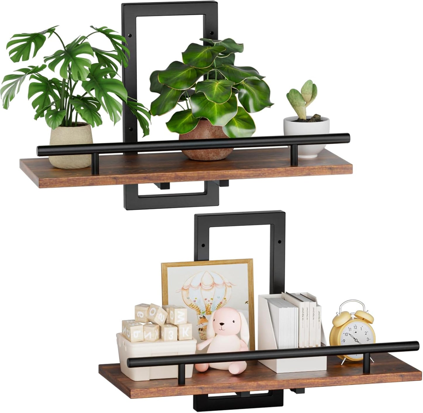 Sbosbo Floating Wall Shelves - Rustic Brown Set of 2 for Plants & Decor | Easy to Mount 15.8 Inch