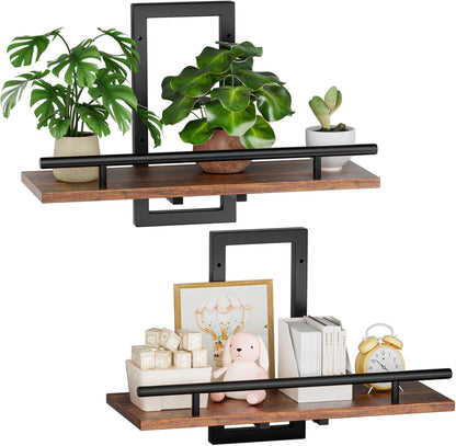 Sbosbo Floating Wall Shelves - Rustic Brown Set of 2 for Plants & Decor | Easy to Mount 15.8 Inch