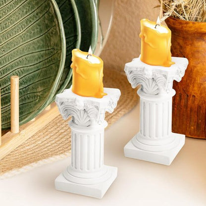 HOMSFOU Greek Columns Candle Holders - 10Pcs Rustic Resin Pillar Statues for Farmhouse Decor | White