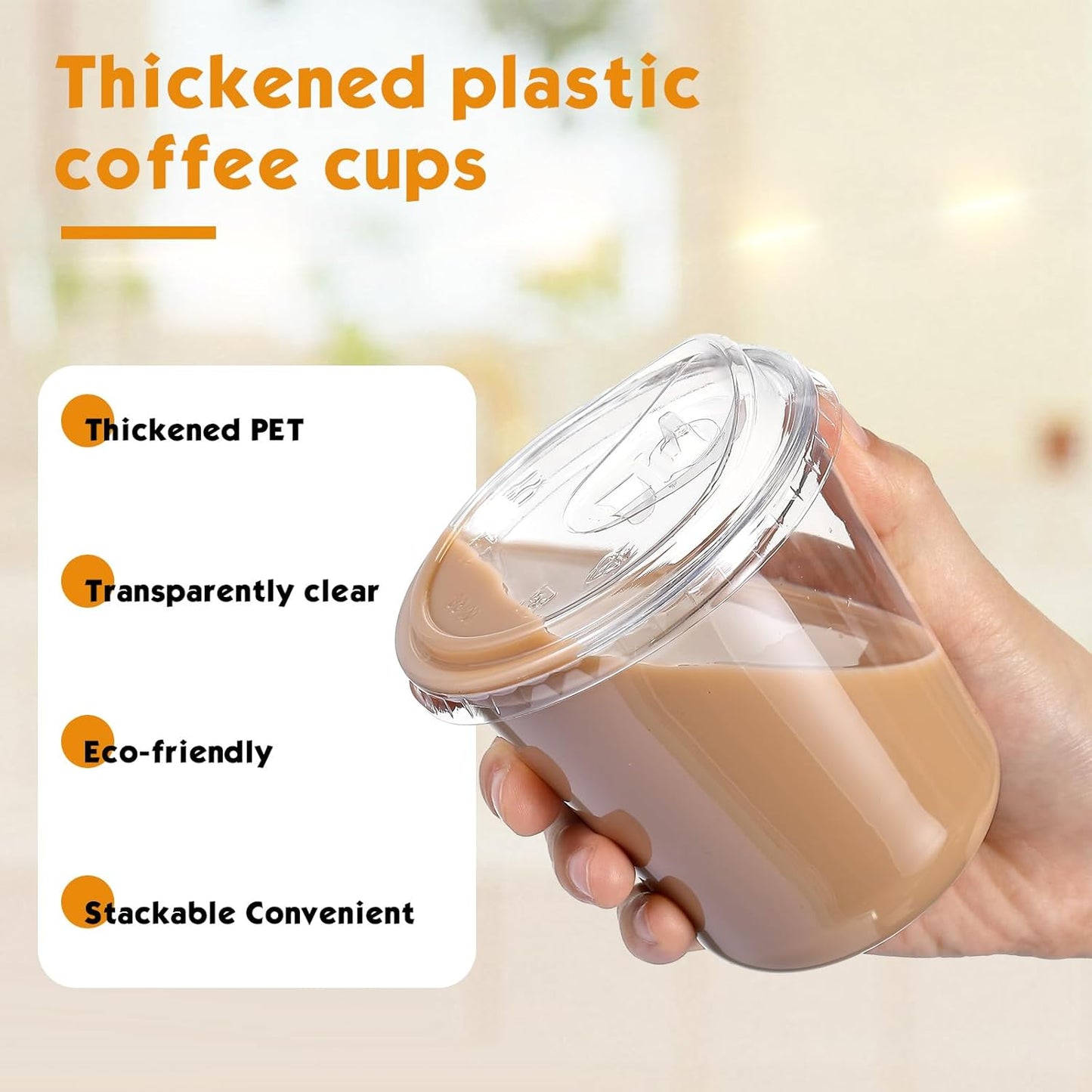 Ziliny 12 oz Clear Plastic Cups - Thickened Disposable PET Cups with Strawless Sip Lids | Perfect for Iced Coffee, Smoothies, and Parties