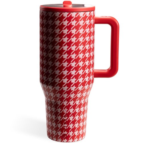 HydroJug Traveler - 40 oz Water Bottle with Handle & Flip Straw - Fits in Cup Holder, Leak Resistant Tumbler-Reusable Insulated Stainless Steel & Rubber Base - Gifts for Women & Men, Halle Houndstooth