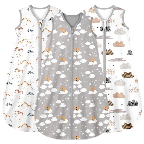 Yoofoss Baby Sleep Sack 12-18 Months Wearable Blanket for Babies 100% Organic Cotton 2-Way Zipper TOG 0.5 Toddler Sleeping Sack 3 Pack, Comfy Lightweight Sleep Sacks