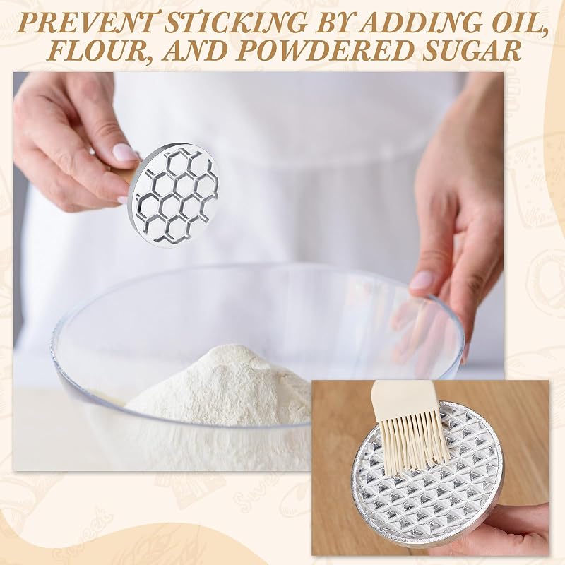 Cookie Stamp Set of 6 with Wooden Handle – Metal Cookie Press Cutters for Embossing