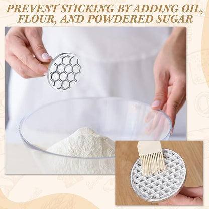 Cookie Stamp Set of 6 with Wooden Handle – Metal Cookie Press Cutters for Embossing