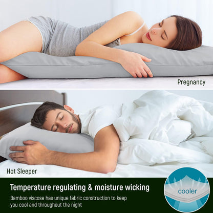 Body Bamboo_ Cooling Pillowcases Long Pillow Cases Breathable Cool Silky Soft Moisture Wicking for Hot Sleepers,Hair and Skin Friendly