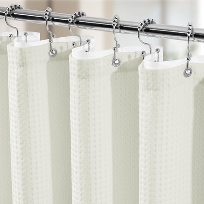 Vipfree 3 in 1 Shower Curtain Set, Waffle Shower Curtain and Liner Set with 12 Double Sided Shower Curtain Hooks, 258GSM Luxury Weighted Cloth Shower Curtains for Bathroom, 72 W x 72 H, Cream