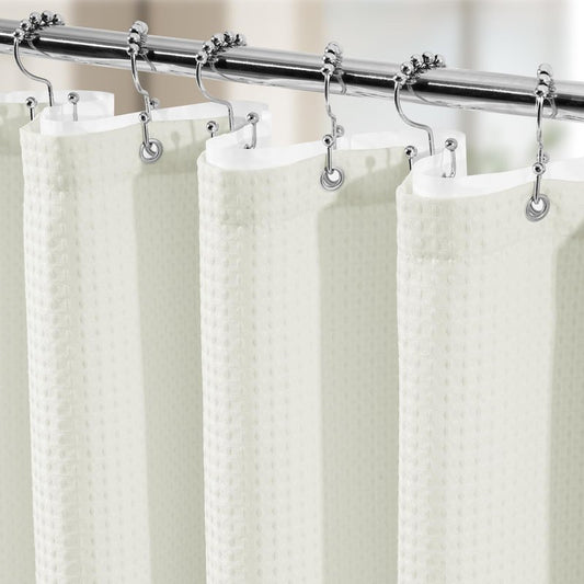 Vipfree 3 in 1 Shower Curtain Set, Waffle Shower Curtain and Liner Set with 12 Double Sided Shower Curtain Hooks, 258GSM Luxury Weighted Cloth Shower Curtains for Bathroom, 72 W x 72 H, Cream