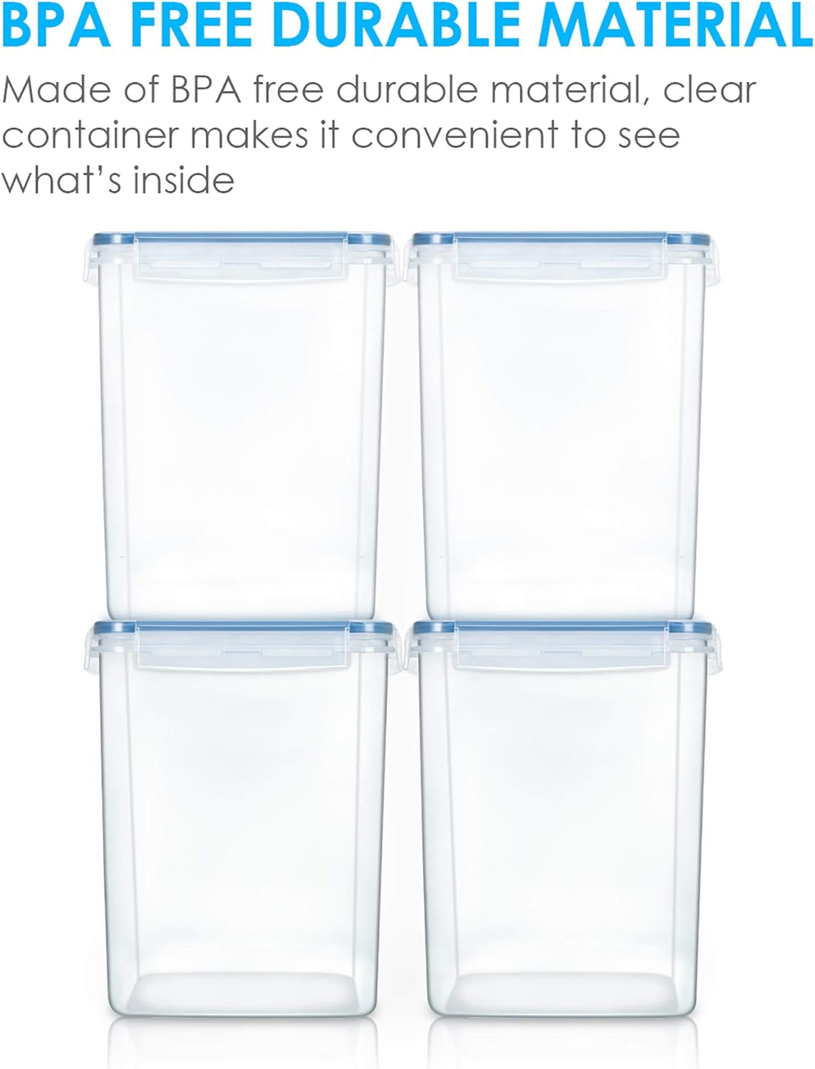 Vtopmart Large Food Storage Containers - 5.2L BPA-Free Airtight Canisters with Lids & Measuring Cups | Blue, 4-Pack
