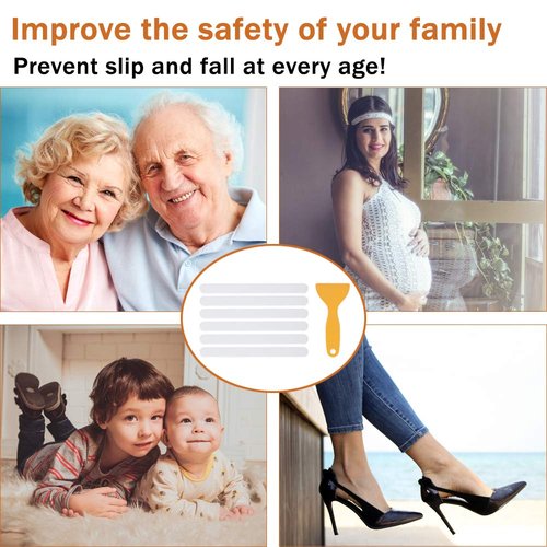 V-TOP 30 PCS Non Slip Shower Stickers, Safety Shower Non Slip Adhesive Strips Treads for Bathroom Floor Tub Stairs Ladders Pools Boats, Bathtub Appliques for Adults & Kids with Scraper (Clear)
