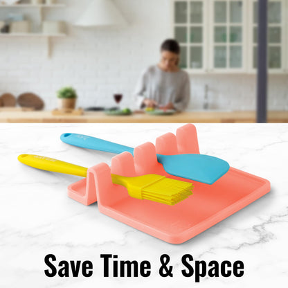 Zulay Kitchen Silicone Utensil Rest with Drip Pad for Multiple Utensils - BPA-Free, Heat-Resistant Spoon Rest & Spoon Holder for Stove Top - Kitchen Utensil Holder for Ladles & Tongs - Peach Bud