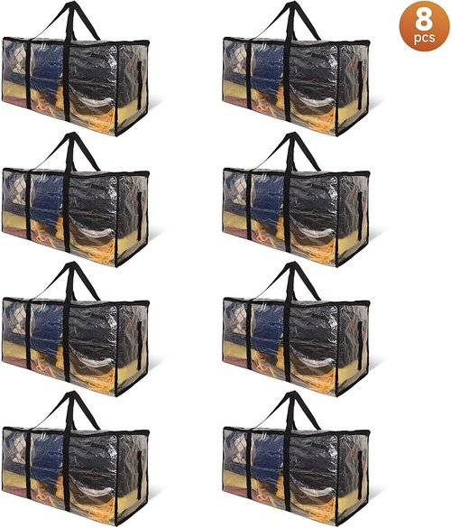 Congregate Heavy Duty Extra Large Moving Bags - 97L Semi-Transparent Totes with Reinforced Handles & Metal Zippers | 28.7"x13.7"x15" Foldable Storage Solution