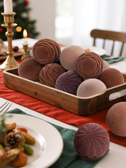 Brown Velvet Christmas Ornaments 3.15in - 12 Pcs Shatterproof, Neutral Round Balls (Variation: Brown+3.15inch)