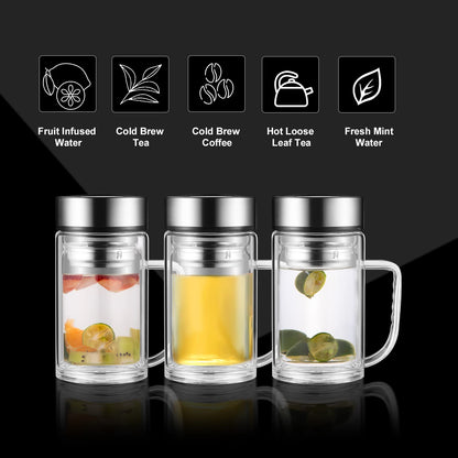 OverTwice Office Glass Infuser Bottle Tea Tumbler Cup Double Wall Borosilicate Travel Mug Portable Tea Maker with Strainer For Loose Tea,Flower Herbal,Tea Bags 13 OZ/380ML 11