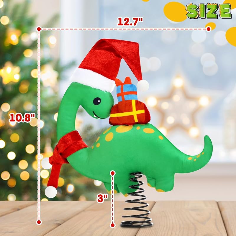 Christmas Dinosaur Tree Topper - Plush Brachiosaurus with Santa Hat