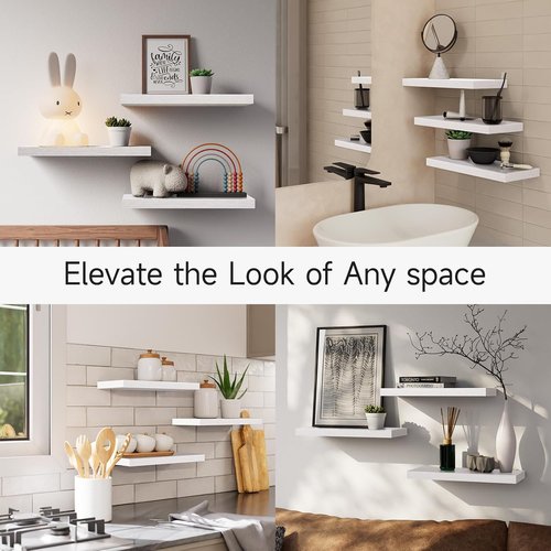 BAYKA Floating Wall Shelves - Rustic Wood Storage Solution for Home Decor | Set of 3, 15.7in, White