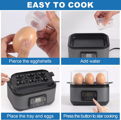 Tesslux Electric Egg Cooker - 6 Egg Capacity for Hard Boiled, Poached, & Scrambled Eggs | Auto Shut Off (Gray)