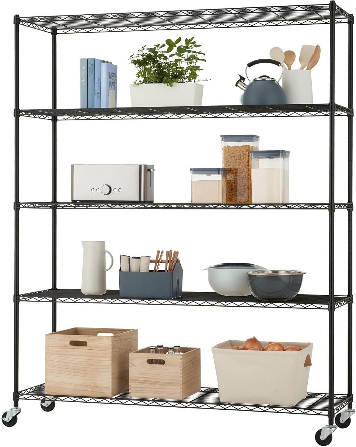 5-Tier Adjustable Wire Shelving by [Brand Name] - NSF Certified Kitchen & Garage Storage Rack | 500-2500 lb Capacity, 60” x 18” x 72”, Black