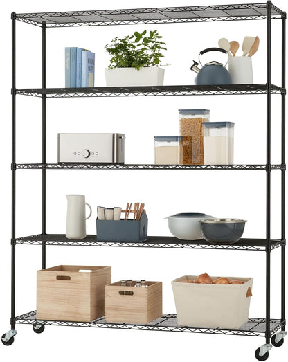 5-Tier Adjustable Wire Shelving by [Brand Name] - NSF Certified Kitchen & Garage Storage Rack | 500-2500 lb Capacity, 60” x 18” x 72”, Black